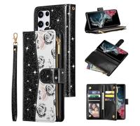 UEEBAI Coque pour Samsung Galaxy S24 Ultra 5G Ultra, Étuis en Cuir PU Portefeuille avec Fermeture Magnétique Étuis à Rabat et Folio pour Fentes Cartes et Dragonne Antichoc Flip Case - Noir Brillant