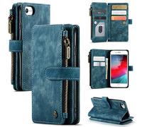 UEEBAI M CASEME Étui Portefeuille pour iPhone SE 2022 5G/iPhone 7/iPhone 8/iPhone SE 2020 en Cuir synthétique de emplacements pour Cartes Fermeture aimantée Poche zippée for iPhone SE3/SE2 - Bleu