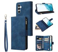 UEEBAI Samsung Galaxy A32 A34 A53 A54 5G Premium Vintage PU Leather Handbag Zipper Pocket Case Kickstand Card Slots with Wrist Strap