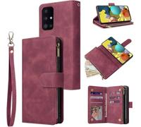 UEEBAI Samsung Galaxy A32 A34 A53 A54 5G Premium Vintage PU Leather Handbag Zipper Pocket Case Kickstand Card Slots with Wrist Strap