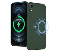 UEEBAI Silicone Liquide Coque Magnétique pour iPhone XR, Housse de Protection Anti-Choc Etui avec Doublure en Fibre Ultrafine Case Ultra Léger et Mince avec MagSafing - Vert Foncé