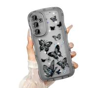 UEEBAI Transparent Coque pour Samsung Galaxy S20 FE 5G, Curly Wave Frame Étui en Silicone Liquide, Housse de Téléphone en Motif de Papillon Antichoc Bumper Cover pour Filles Femme, Noir