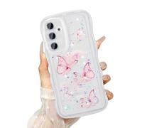 UEEBAI Transparent Coque pour Samsung Galaxy S20 FE 5G, Curly Wave Frame Étui en Silicone Liquide, Housse de Téléphone en Motif de Papillon Antichoc Bumper Cover pour Filles Femme, Blanche