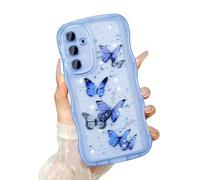 UEEBAI Transparent Coque pour Samsung Galaxy S20 FE 5G, Curly Wave Frame Étui en Silicone Liquide, Housse de Téléphone en Motif de Papillon Antichoc Bumper Cover pour Filles Femme, Bleu
