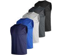 UEEKO Lot De 3 Et 5 DéBardeurs sans Manches pour Homme SéChage Rapide Respirant Fonction Fitness Gym Course sans Manches pour Homme Bleu Foncé Bleu Gris Clair Gris Carbone Noir 3XL