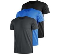UEEKO Lot De 3 T-Shirts De Sport à Manches Courtes pour Homme SéChage Rapide Respirant pour Le Fitness La Course à Pied Bleu Ciel/Gris Carbone/Noir S