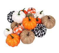 Ueerdand Lot de 16 citrouilles artificielles en Toile de Jute de Tailles Assorties pour la récolte, l'automne, Halloween, Thanksgiving, Les Vacances, décoration et présentation