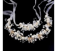 UEIOAVL Bandeaux mode pour femmes, Ensemble de 2 accessoires pour cheveux de communion pour filles bracelet anneau de cheveux en perles coiffe de mariage pour filles ruban et banderole (blanc)