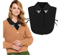 UEIOAVL Chemisiers et blouses femme, 1 pieza de elegante inserto de escote para mujer, parte superior de camisa desmontable con escote alto de diamantes de imitación y perlas (negro)