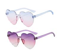 UEIOAVL Lunettes de soleil fille, Lot de 2 lunettes de soleil pour enfants en forme de cœur style rétro pour garçons et filles pour la plage cadeau de naissance (violet, bleu)