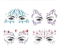 UEIOAVL Tatouages temporaires, Lot de 4 pierres décoratives autocollantes pour le visage paillettes pour fêtes pour enfants et femmes multicolores