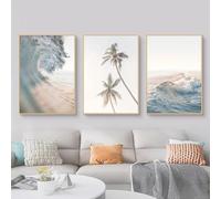 Ueiwffzo Lot de 3 posters muraux, scènes de plage nature modernes, ensemble de toile, vagues de mer, sans cadre, décoration murale pour salon et chambre à coucher (30x40cm, style A)