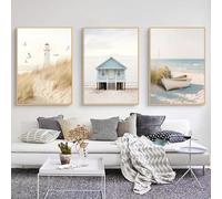 Ueiwffzo Lot de 3 posters muraux, scènes de plage nature modernes, toile, ensemble d'images de vagues de mer SANS cadre, décoration murale pour salon et chambre à coucher (80x100cm, style B)