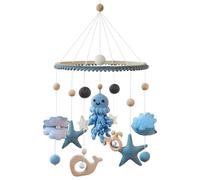 Ueiwffzo Pieuvre mobile en bois pour lit de bébé, carillon éolien, pendentif pieuvre au crochet, animaux marins, clochette de lit, crèche mobile, crèche pour lit, table à langer, décoration de chambre