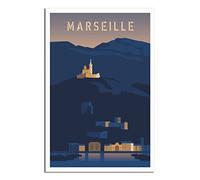 UEJD Marseille France Affiche de Voyage Vintage - Poster Décoratif Moderne pour Chambre à Coucher - Impression sur Toile - Art Mural - Cadeau - 12x18 Pouces (30x45cm)