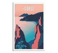 UEJD Poster Vintage de Voyage sur la Côte de France Corse - Art Décoratif Moderne pour Chambre à Coucher - Toile Peinture Murale - 12x18 Pouces (30x45cm)