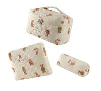uekeboag Grande Trousse de Maquillage de Voyage pour Femme en Coton matelassé à Motif Floral, 3 Ours Blancs