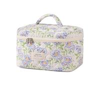 uekeboag Grande Trousse de Maquillage matelassée de Voyage pour Femme, Trousse de Maquillage en Coton à Motif Floral, Trousse de Toilette esthétique Florale, 02 Fleur Bleue, Coton Floral