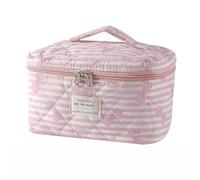 uekeboag Grande trousse de maquillage matelassée de voyage pour femme, trousse de maquillage en coton à motif floral, trousse de toilette esthétique florale, 17 nœuds rayés