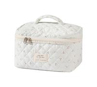 uekeboag Grande Trousse de Maquillage matelassée de Voyage pour Femme, Trousse de Maquillage en Coton à Motif Floral, Trousse de Toilette esthétique Florale, Cerise Blanche, Coton Floral