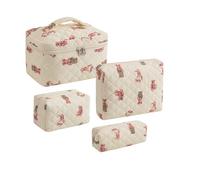 uekeboag Lot de 2 Grandes Trousses de Maquillage matelassées à Motif Floral pour Femme, Grande Trousse de Toilette en Coton matelassé, esthétique et Mignonne, 4 pièces - Ours