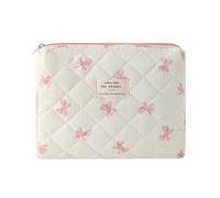 uekeboag Trousse de maquillage en coton matelassé, trousse de toilette matelassée pour femmes et filles, pochette à coquette florale, jolie trousse de maquillage de voyage kawaii, 06Petit nœud rose