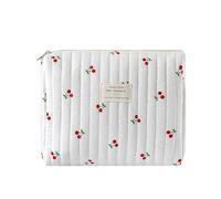 uekeboag Trousse de maquillage en coton matelassé, trousse de toilette matelassée pour femmes et filles, pochette à coquette florale, jolie trousse de maquillage de voyage kawaii, Cerise striée