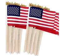 Uelfbaby Lot de 100 drapeaux américains de 10,2 x 15,2 cm sur bâton en bois, avec dessus en forme de lance sans danger pour les enfants, parfaits pour les défilés, la décoration, les fêtes d'anciens