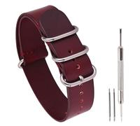 uEmoh Bracelet de montre monobloc en cuir de style OTAN pour homme et femme - 14 mm, 16 mm, 18 mm, 20 mm, 22 mm, 24 mm - Bracelet de montre en cuir de vache pleine fleur (18 mm, bordeaux/boucle
