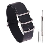 uEmoh Bracelet de montre monobloc en cuir de style OTAN pour homme et femme - 14 mm, 16 mm, 18 mm, 20 mm, 22 mm, 24 mm - Bracelet de montre en cuir de vache pleine fleur (18 mm, boucle noir/argenté)