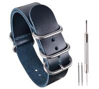 uEmoh Bracelet de montre monobloc pour homme et femme - Bracelet de montre en cuir de vache pleine fleur de 14 mm, 16 mm, 18 mm, 20 mm, 22 mm, 24 mm (22 mm, boucle bleu marine/argentée)