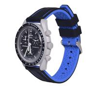 uEmoh Bracelet de montre Moonswatch en silicone souple pour montre Omega X Swatch Moonswatch Speedmaster de 20 mm, bracelet de rechange à dégagement rapide pour homme et femme (noir + bleu)