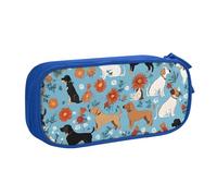 UENFFKDAP Border Collie Florals Trousse à crayons grande capacité pour étudiant Fermeture éclair Trousse à cosmétiques Convient pour l'école et le bureau Unisexe, bleu, Taille unique, Trousse de