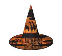UENFFKDAP Chapeau de sorcière imprimé girafe sous l'arbre en Afrique, chapeau de sorcière pour femme, accessoire de costume pour décoration de fête d'Halloween