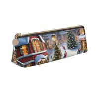 UENFFKDAP Christmas Village Trousse en cuir pour étudiant avec fermeture éclair Convient pour l'école et le bureau Unisexe, blanc, Taille unique, Trousse de maquillage