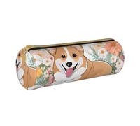 UENFFKDAP Corgi Trousse à crayons en cuir avec fermeture éclair Motif floral Pour école et bureau Unisexe, blanc, Taille unique, Trousse de maquillage
