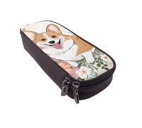 UENFFKDAP Corgi Trousse à crayons en cuir avec fermeture éclair Motif floral Unisexe, Noir , Taille unique, Trousse de maquillage