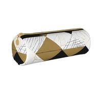 UENFFKDAP Fashion Modern Black White Gold Triangles Leather Pencil Case Student Pencil Case Zipper Pencil Case Cosmetic Bag Suitable for School and Office Unisex, blanc, Taille unique, Trousse de