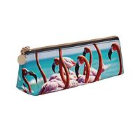 UENFFKDAP Flamingos On The Beach Trousse à crayons en cuir avec fermeture éclair Pour école et bureau Unisexe, blanc, Taille unique, Trousse de maquillage
