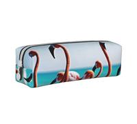 UENFFKDAP Flamingos On The Beach Trousse à crayons en cuir avec fermeture éclair Pour école et bureau Unisexe, blanc, Taille unique, Trousse de maquillage