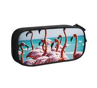 UENFFKDAP Flamingos On The Beach Trousse à crayons grande capacité Étudiant Trousse à crayons Fermeture Éclair Trousse à cosmétiques Convient pour l'école et le bureau Unisexe, Noir , Taille unique,