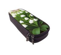 UENFFKDAP Lilies of the Valley Trousse à crayons en cuir avec fermeture éclair Pour école et bureau Unisexe, Noir , Taille unique, Trousse de maquillage