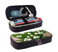 UENFFKDAP Lilies of the Valley Trousse à crayons en cuir durable et légère avec fermeture éclair Convient pour les écoles et les bureaux Unisexe, Noir , Taille unique, Trousse de maquillage