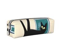 UENFFKDAP Mid-Century Modern Art Cat Leather Pencil Case Student Pencil Case Zipper Pencil Case Cosmetic Bag Suitable for School and Office Unisex, blanc, Taille unique, Trousse de maquillage