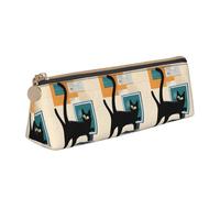 UENFFKDAP Mid-Century Modern Art Cat Leather Pencil Case Student Pencil Case Zipper Pencil Case Cosmetic Bag Suitable for School and Office Unisex, blanc, Taille unique, Trousse de maquillage