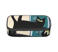 UENFFKDAP Mid-Century Modern Art Cat Trousse à crayons grande capacité pour étudiant Trousse à cosmétiques avec fermeture éclair Convient pour l'école et le bureau Unisexe, Noir , Taille unique,