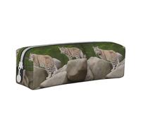 UENFFKDAP Mountain Leopard Cats Trousse à crayons en cuir avec fermeture éclair Pour école et bureau Unisexe, blanc, Taille unique, Trousse de maquillage