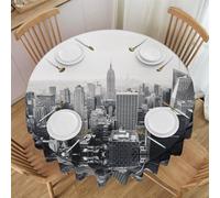 UENFFKDAP Nappe ronde New York noire et blanche, imperméable, lavable et réutilisable. Utilisée dans les restaurants, les fêtes, l'intérieur et l'extérieur 152 cm