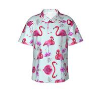 UENFFKDAP Pink Flamingos Chemise hawaïenne à manches courtes pour homme, Noir , XL