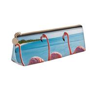 UENFFKDAP Rose Flamingo On Beach Trousse à crayons en cuir Étudiant Trousse à crayons Fermeture Éclair Trousse à cosmétiques Convient pour l'école et le bureau Unisexe, blanc, Taille unique, Trousse